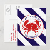 Carte Postale Invitation d'anniversaire du crabe rouge (Devant / Derrière)