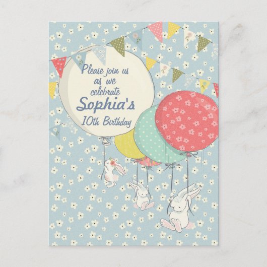 Carte Postale Invitation d'anniversaire du lapin de printemps (Devant)