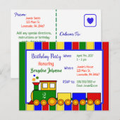 Carte Postale Invitation d'anniversaire du train Choo Choo (Devant / Derrière)