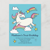 Carte Postale Invitation d'anniversaire licorne arc-en-ciel mign (Devant)