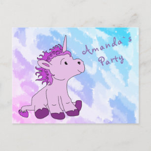 Carte Postale Invitation d'anniversaire Licorne Rose