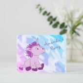 Carte Postale Invitation d'anniversaire Licorne Rose (Debout devant)