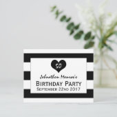 Carte Postale Invitation d'anniversaire moderne chic noir et bla (Debout devant)