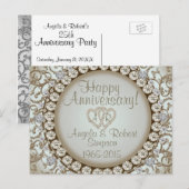 Carte Postale Invitation d'anniversaire | Monogramme de cœur dor (Devant / Derrière)