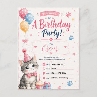 Carte Postale Invitation d'anniversaire personnalisée de chat aq