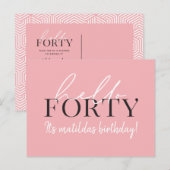 Carte Postale Invitation de 40e anniversaire de script et géomét (Devant / Derrière)