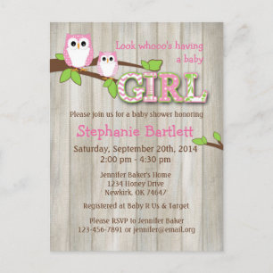 Carte Postale Invitation de Baby shower de Chouette blanche Chev