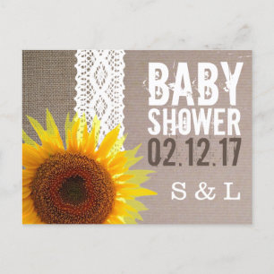 Carte Postale Invitation de Baby shower de dentelle de tournesol