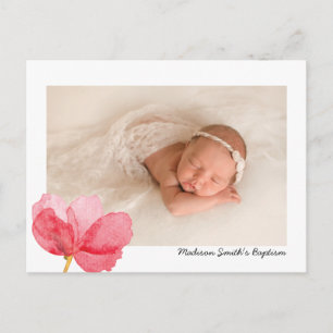 Carte Postale Invitation de baptême aux fleurs à l'aquarelle