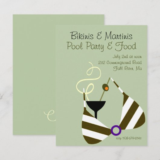 Carte Postale Invitation de Bikinis et Martinis Pool Party (Devant / Derrière)