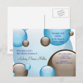 Carte Postale Invitation de bulle bleue et Brown en cluster (Devant / Derrière)
