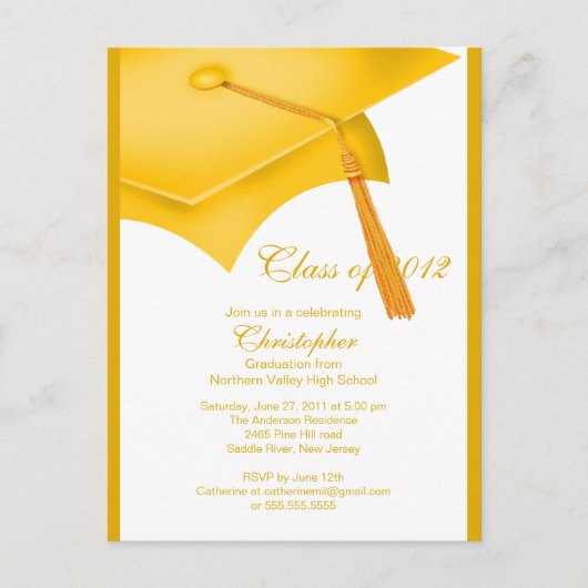 Carte Postale Invitation de Casquette de la soirée de graduation (Devant)