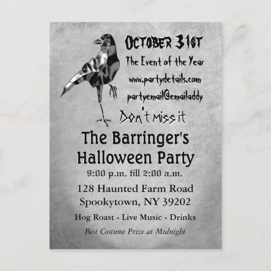 Carte Postale Invitation de Crow Halloween (Devant)