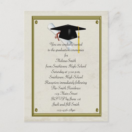 Carte postale Invitation de diplôme (Devant)