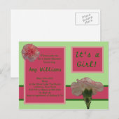 Carte Postale Invitation de douche carnation rose (Devant / Derrière)