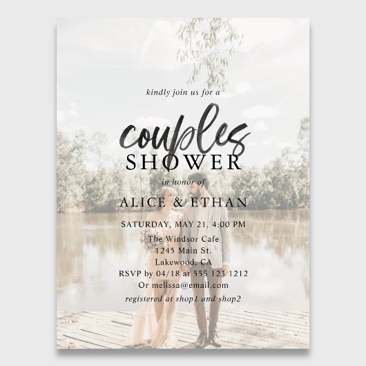 Carte Postale Invitation de douche de couple de script de brosse