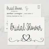 Carte Postale Invitation de douche nuptiale Black Coeurs blancs  (Devant / Derrière)