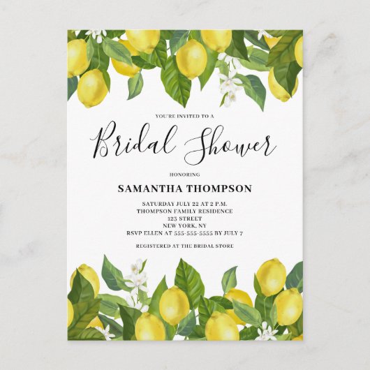 Carte postale Invitation de douche nuptiale Citrus (Devant)