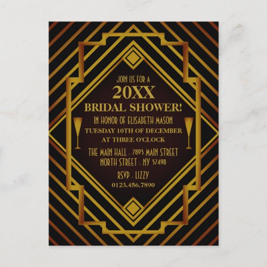 Carte Postale Invitation de douche nuptiale en or (Devant)