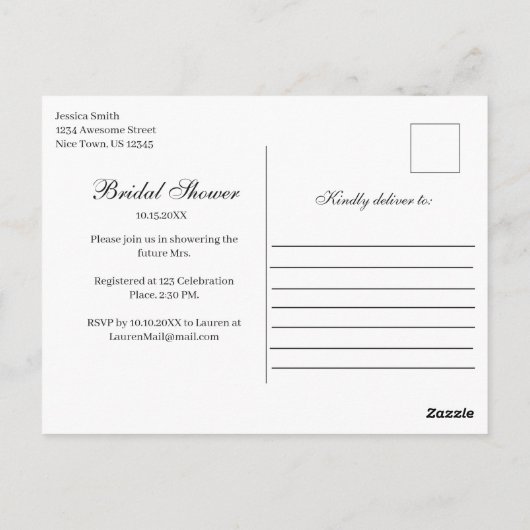 Carte postale Invitation de douche nuptiale Eucaly (Dos)