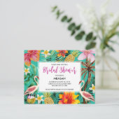 Carte Postale Invitation de douche nuptiale flamingo tropical (Debout devant)