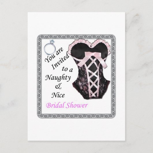 Carte Postale invitation de douche nuptiale - Naughty & Nice ros (Devant)