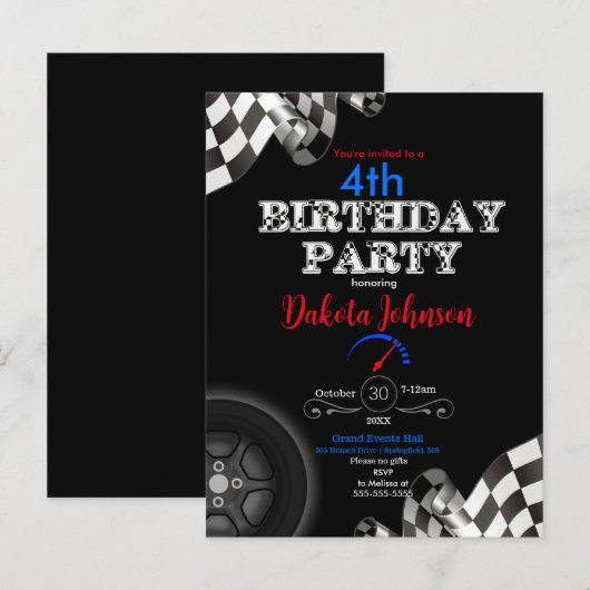 Carte Postale Invitation de drapeau à damier de course (Devant / Derrière)