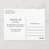 Carte postale Invitation de fête d'anniversaire (Dos)