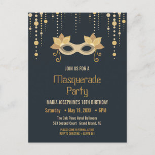 Carte Postale Invitation de fête d'anniversaire Masquerade moder
