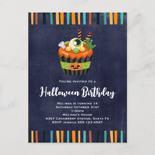 Carte Postale Invitation de fête pour un goûter d'Halloween avec (Devant)