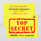 Carte Postale Invitation de fête surprise d'anniversaire top sec (Devant / Derrière)