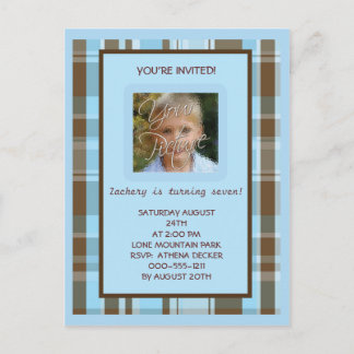 Carte Postale Invitation de jour d'anniversaire bleue et Brown