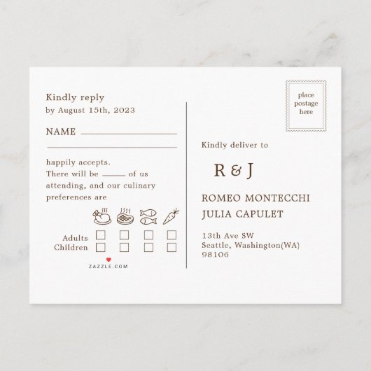 Carte postale Invitation de la chanson mariage de (Dos)