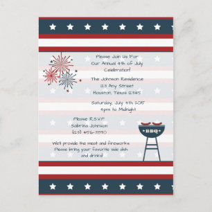 Carte Postale Invitation de la fête 4 juillet Étoile