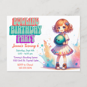 Carte Postale Invitation de la fête de Bowling