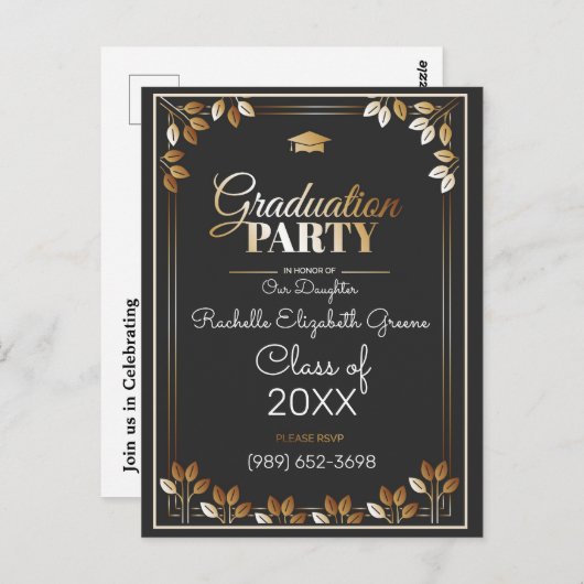 Carte postale Invitation de la fête de graduation (Devant / Derrière)