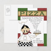 Carte Postale Invitation de la fête de Pizza (Devant / Derrière)