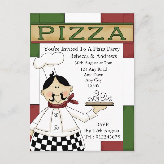 Carte Postale Invitation de la fête de Pizza (Devant)