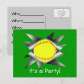 Carte Postale Invitation de la fête de softball de stade rapide (Devant / Derrière)