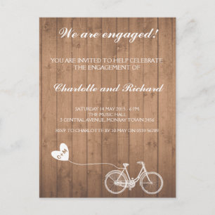 Carte Postale Invitation de la fête d'engagement vélo romantique