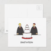 Carte Postale Invitation de la fête Deux pièces et un gâteau (Devant / Derrière)