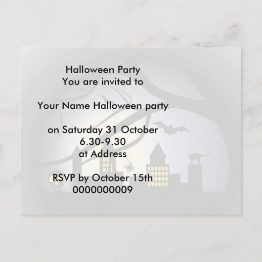 Carte Postale Invitation de la fête d'Halloween (Dos)