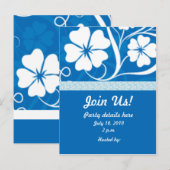 Carte Postale Invitation de la fête Hisbiscus Bleu (Devant / Derrière)