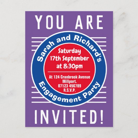 Carte Postale Invitation de la partie d'engagement (Devant)