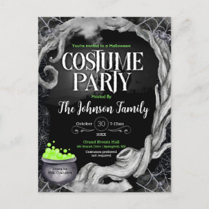 Carte Postale Invitation de la soirée costumée d'Halloween noir