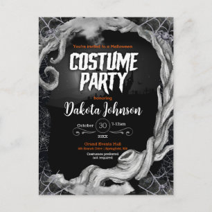 Carte Postale Invitation de la soirée costumée d'Halloween noir