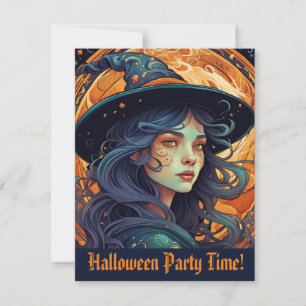 Carte postale Invitation de la Sorcière Halloween