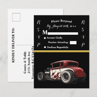 Carte Postale Invitation de mariage et Hot Rod