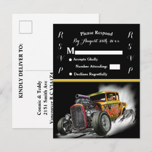 Carte Postale Invitation de mariage et Hot Rod
