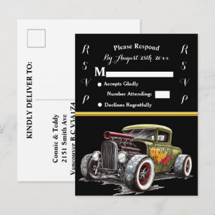 Carte Postale Invitation de mariage et Hot Rod